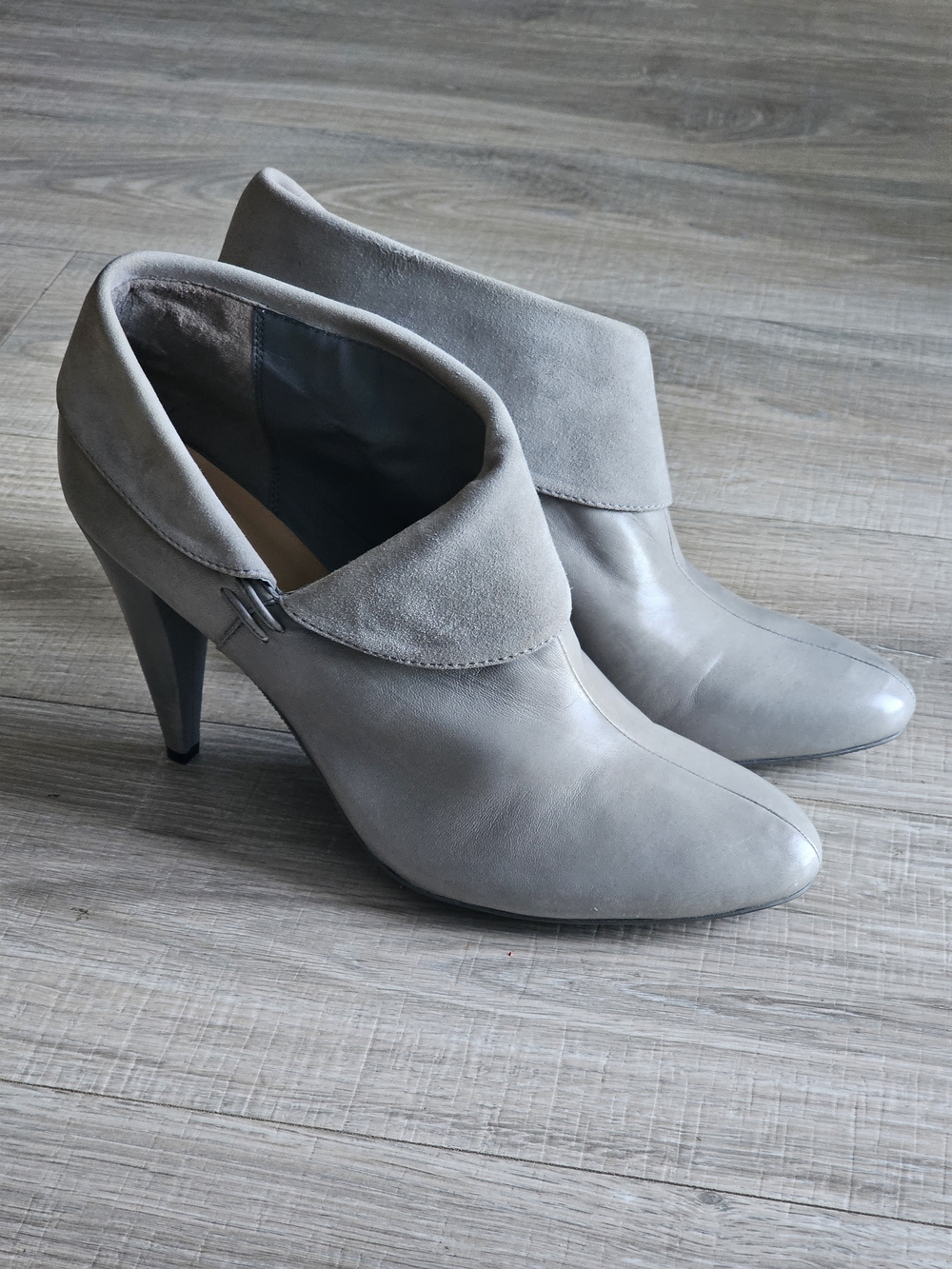 COACH Annika Gray Leather Suede Foldover High Heel Booties Size 11